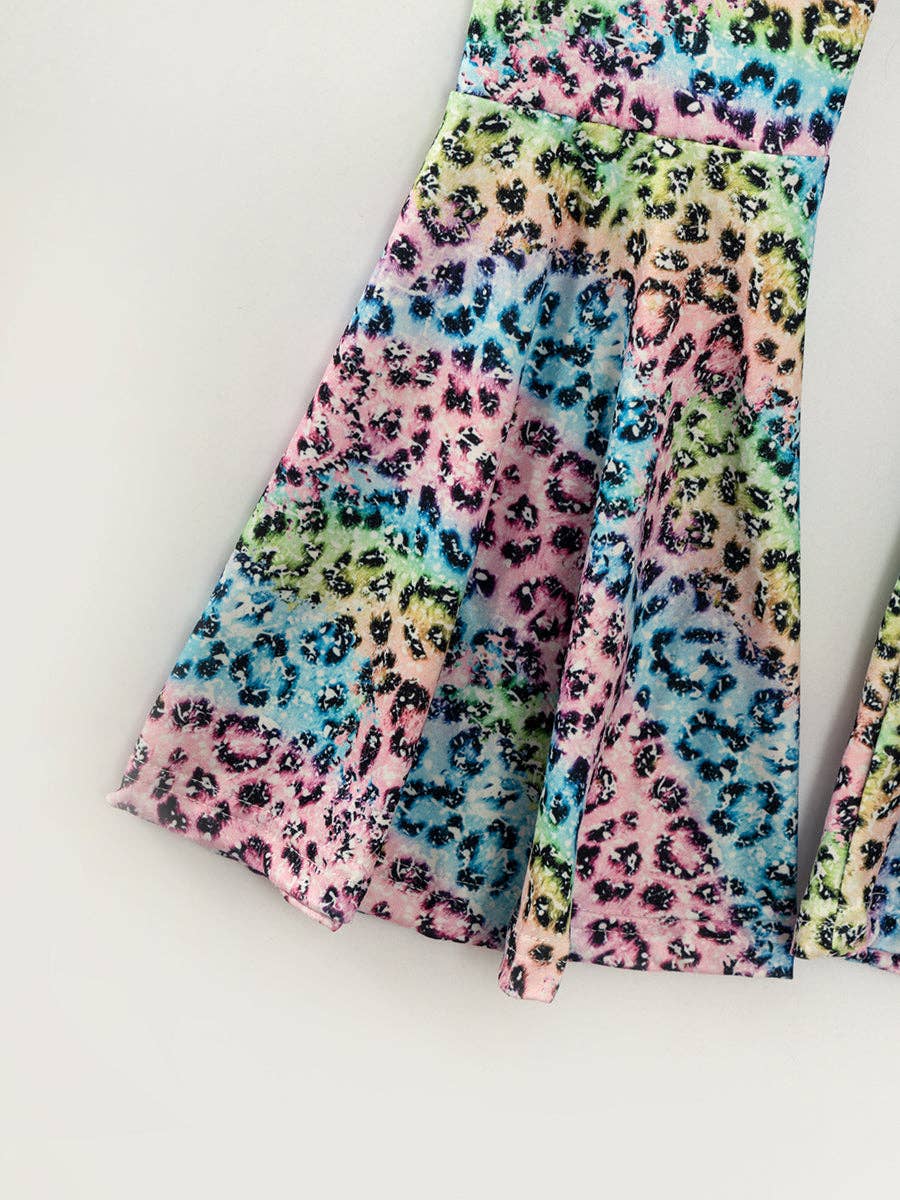 Easter Blue Leopard Bunny Ruffle Girl Bell Bottom Outfit