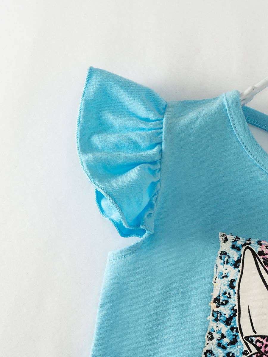 Easter Blue Leopard Bunny Ruffle Girl Bell Bottom Outfit