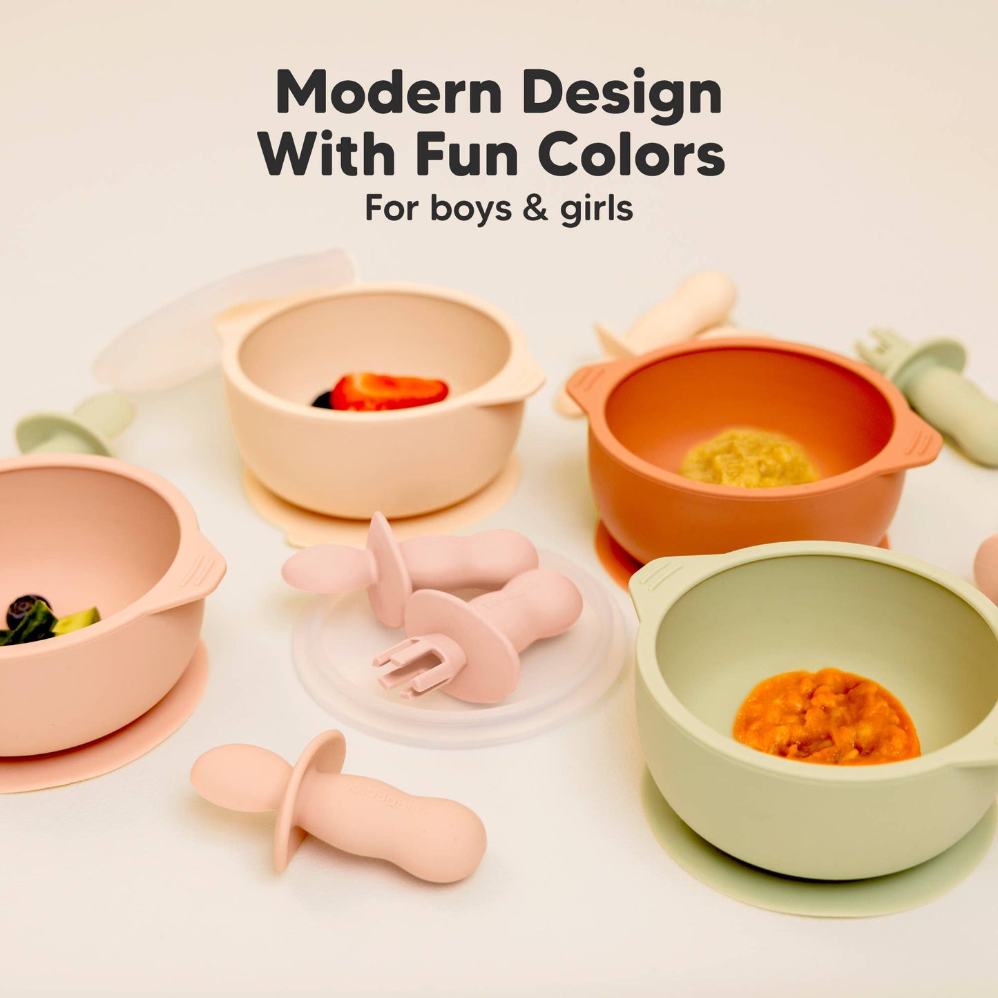 Silicone Baby Spoons & Forks Set for Toddlers pink or green