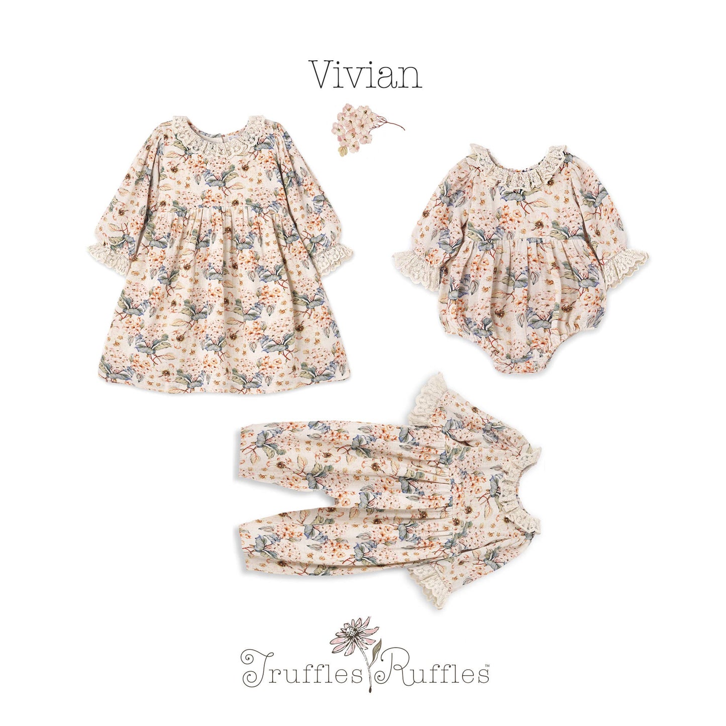 Vintage Floral Baby Girl Bodysuit – Lace Ruffles Linen Blend