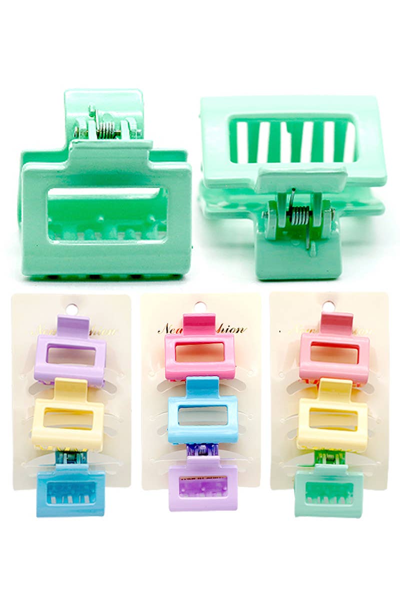 Mini Cubic Glossy Pastel Hair Claw - 3 pcs/pack