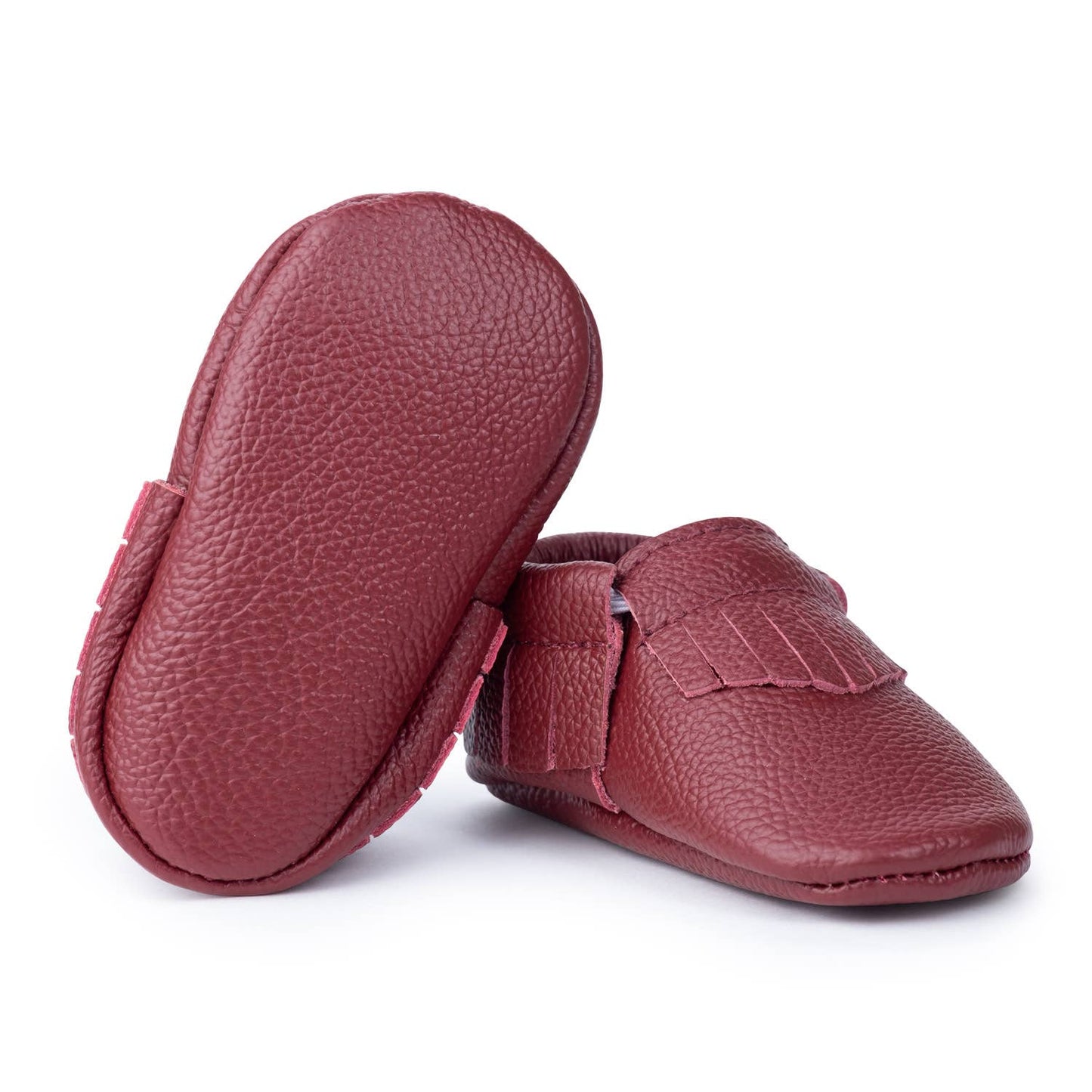 Baby Moccasins - Genuine Leather Baby Shoes (Merlot Red)