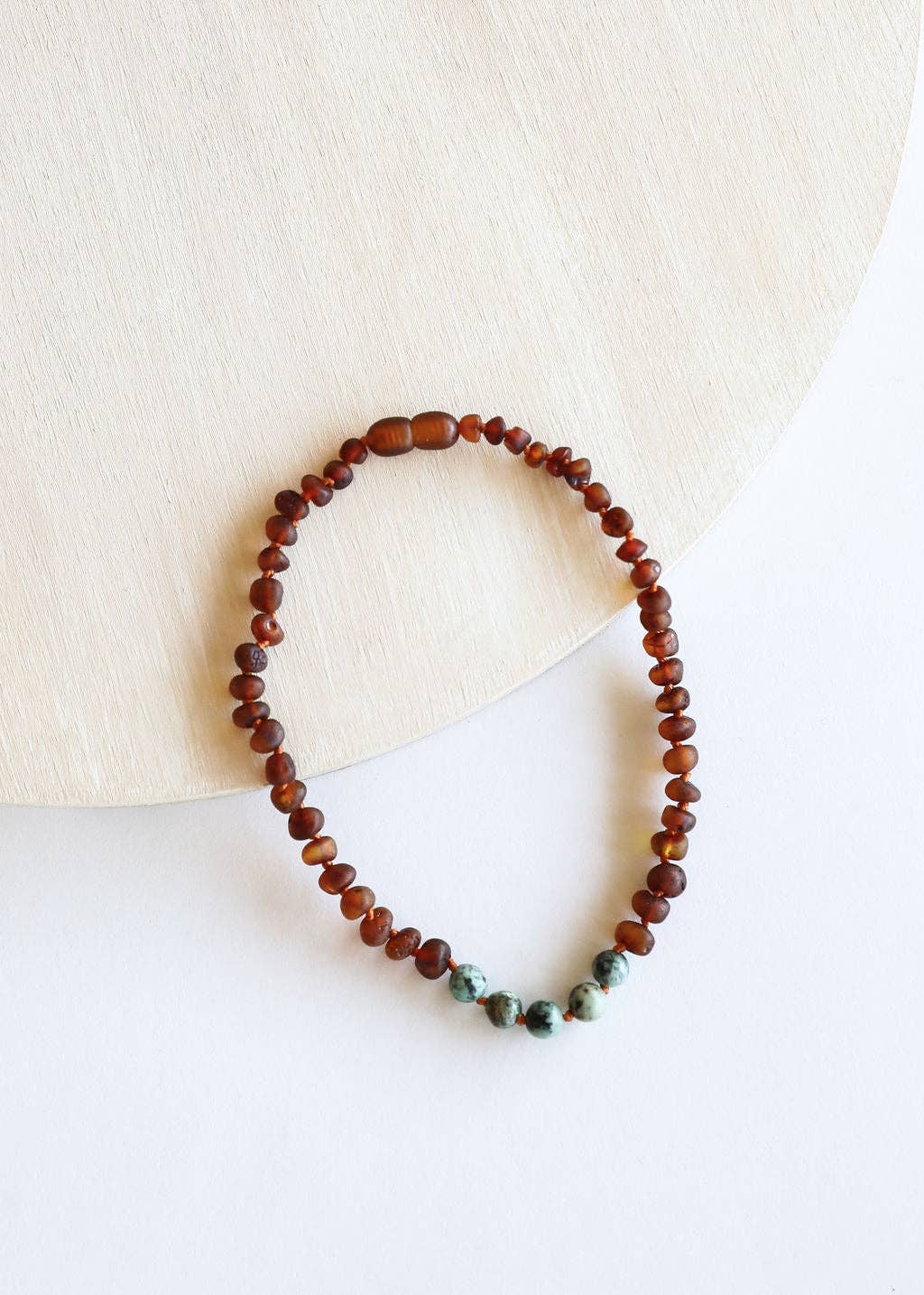 Raw Cognac Baltic Amber + Turquoise Jasper Beaded Necklace