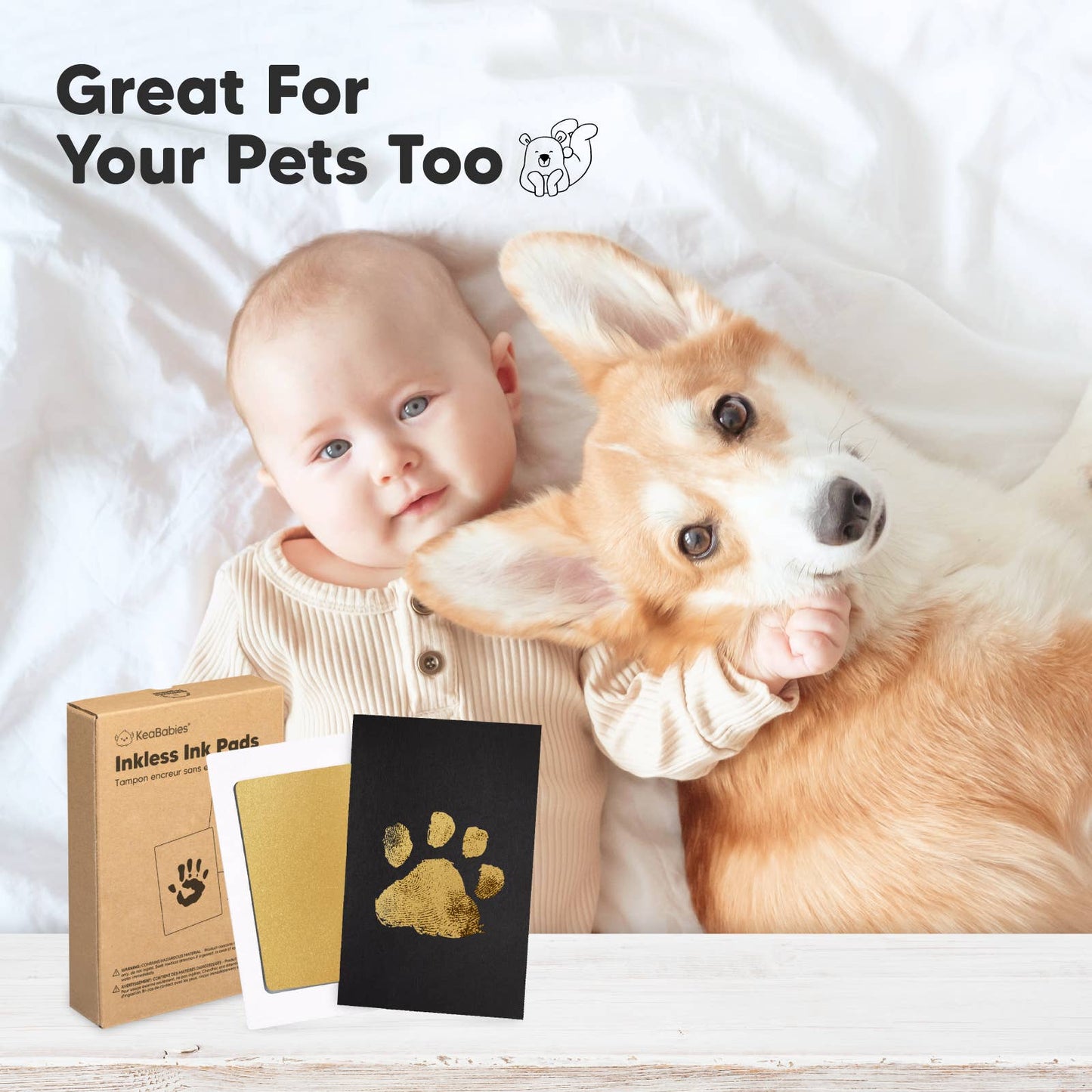 2Pk Inkless Ink Pad, Baby Footprint Kit, Dog Paw Print Kit