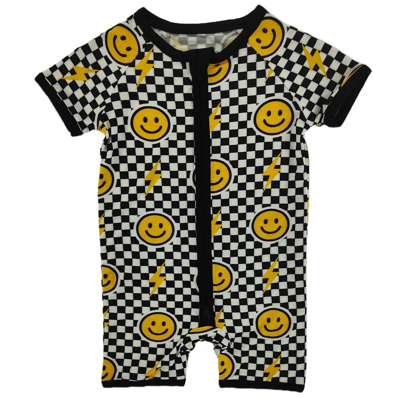 Black Bolt Check Bamboo Short Romper