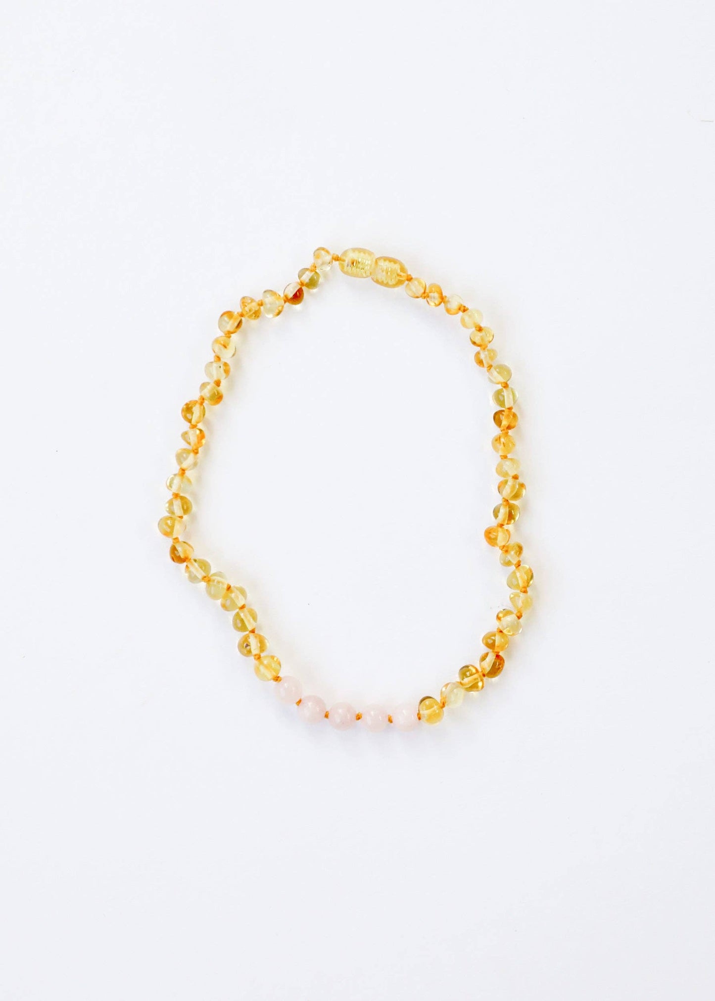 Polished Honey Baltic Amber + Pink Rose Quartz || Necklace