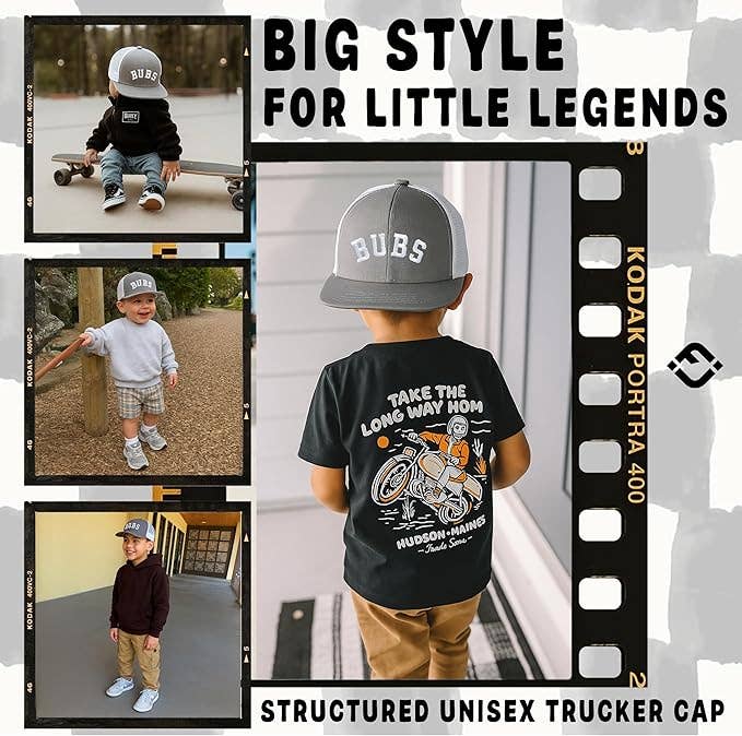Flat Brim Trucker Hat - Bubs - Grey/White