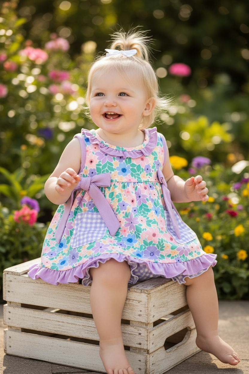 Lilac trim floral printed runic and gingham pockets & pockets. RPG60329 JEAN