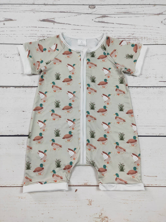 Baby Boy Duck Printed Zip Romper