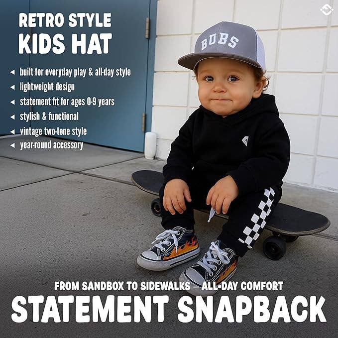 Flat Brim Trucker Hat - Bubs - Grey/White