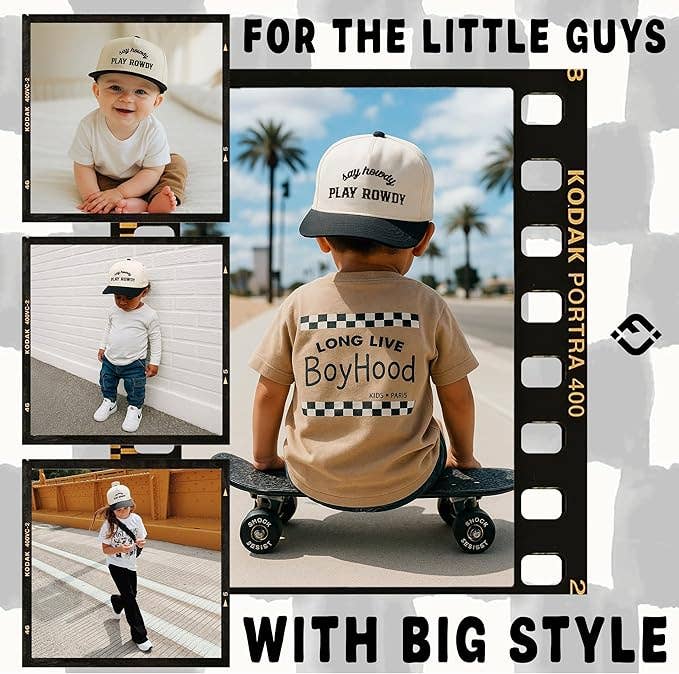Kids/Baby 2-Tone Cap: Say Howdy Play Rowdy - Black/Beige