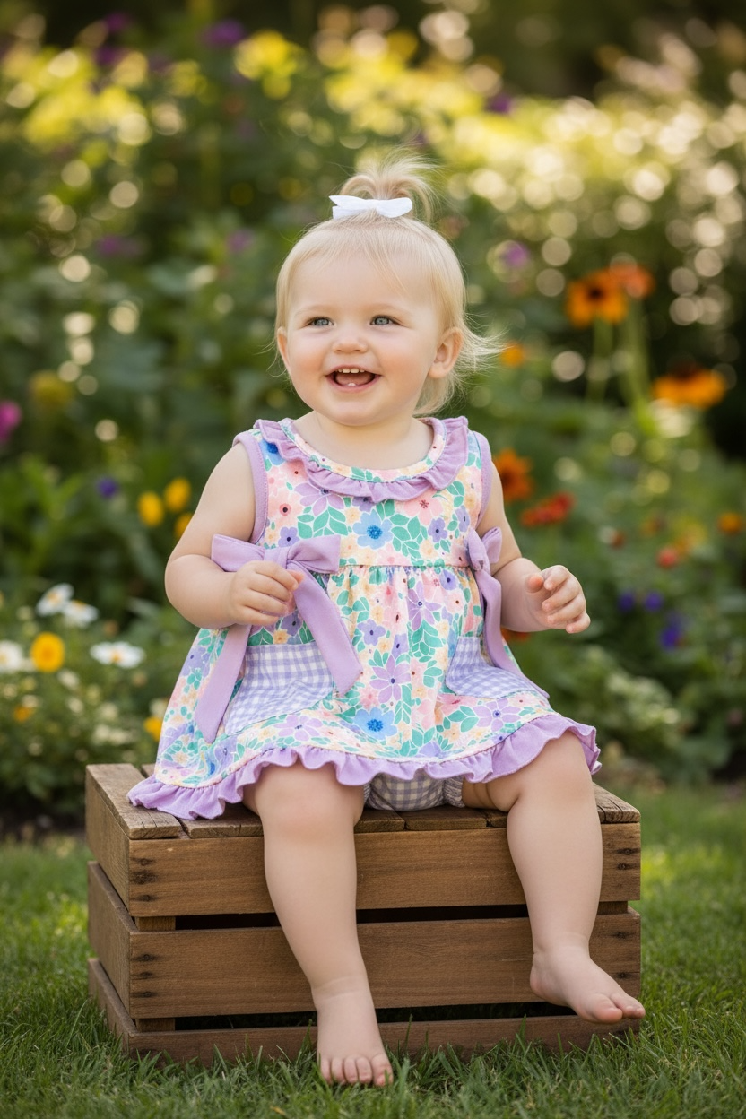Lilac trim floral printed runic and gingham pockets & pockets. RPG60329 JEAN