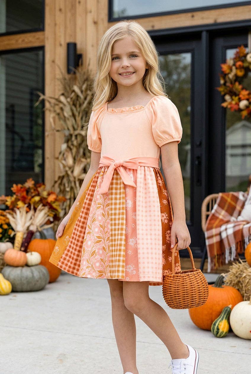 Autumn multi printed dress with bubble sleeves. DRG62623 JEAN