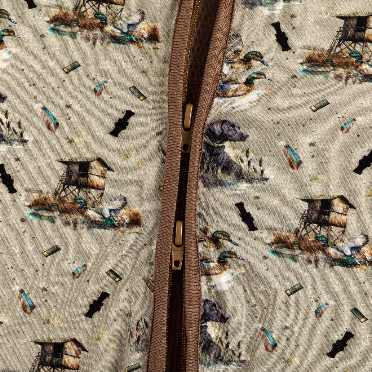 Thatched cottage and rural dog Bamboo Zipper Romper Pajamas