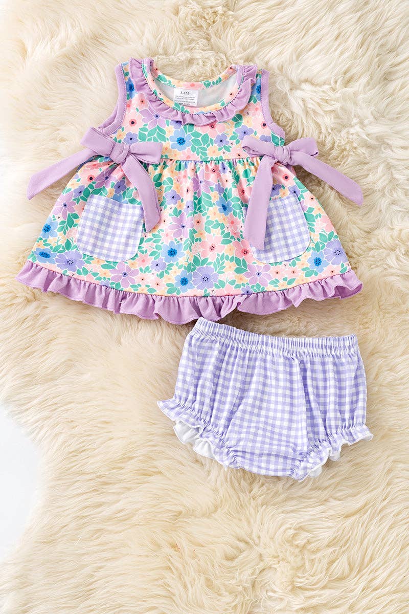 Lilac trim floral printed runic and gingham pockets & pockets. RPG60329 JEAN