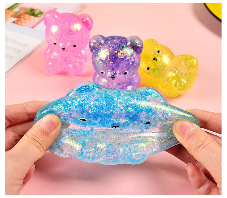 Cartoon Sequin Bear Squishy Toy Slow Rising Stress Relief Squeeze Toy