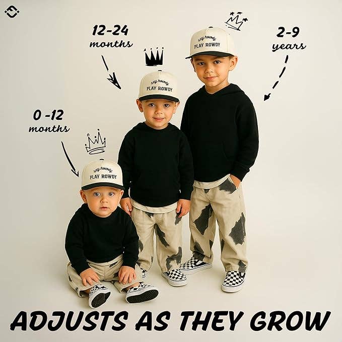 Kids/Baby 2-Tone Cap: Say Howdy Play Rowdy - Black/Beige