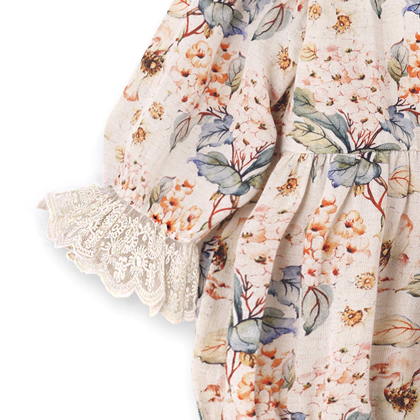 Vintage Floral Baby Girl Bodysuit – Lace Ruffles Linen Blend