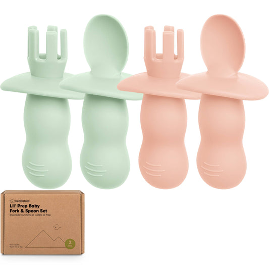 Silicone Baby Spoons & Forks Set for Toddlers pink or green