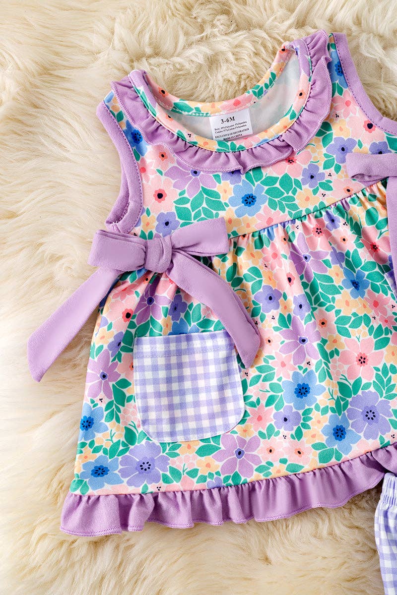 Lilac trim floral printed runic and gingham pockets & pockets. RPG60329 JEAN