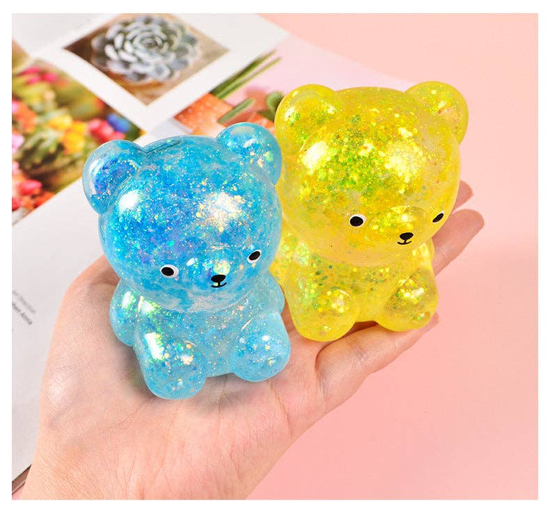 Cartoon Sequin Bear Squishy Toy Slow Rising Stress Relief Squeeze Toy