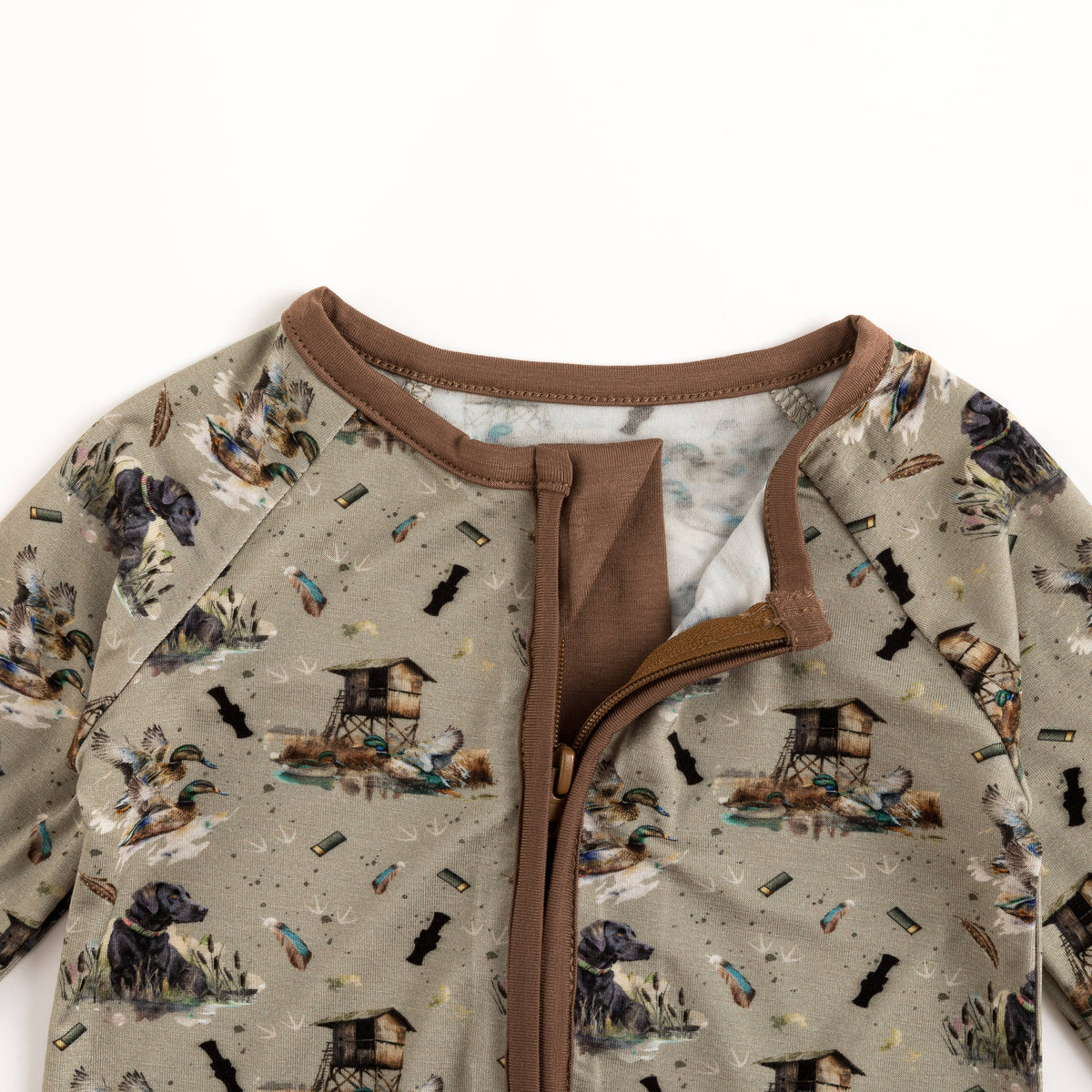 Thatched cottage and rural dog Bamboo Zipper Romper Pajamas