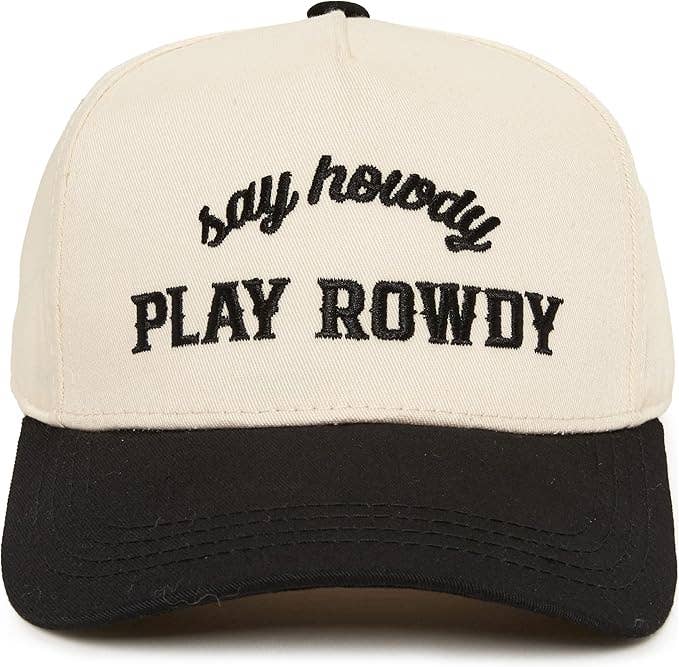 Kids/Baby 2-Tone Cap: Say Howdy Play Rowdy - Black/Beige