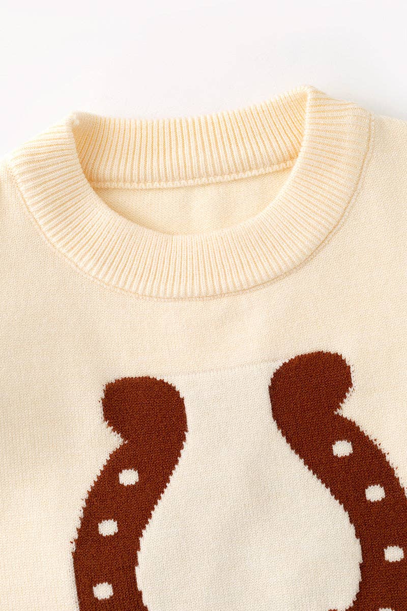 Horseshoe knit sweater w/ pink bow on sleeves. TPG60533 JEAN