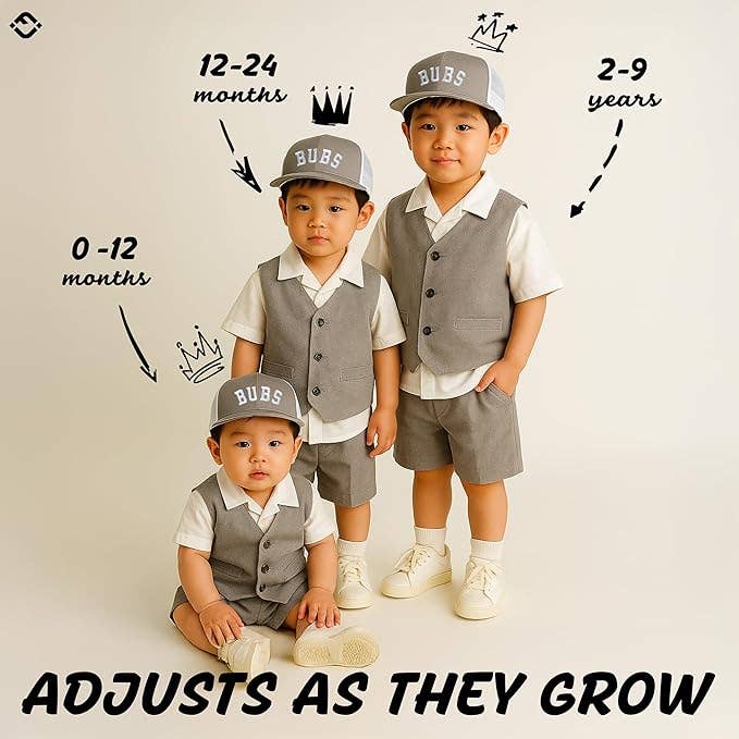 Flat Brim Trucker Hat - Bubs - Grey/White