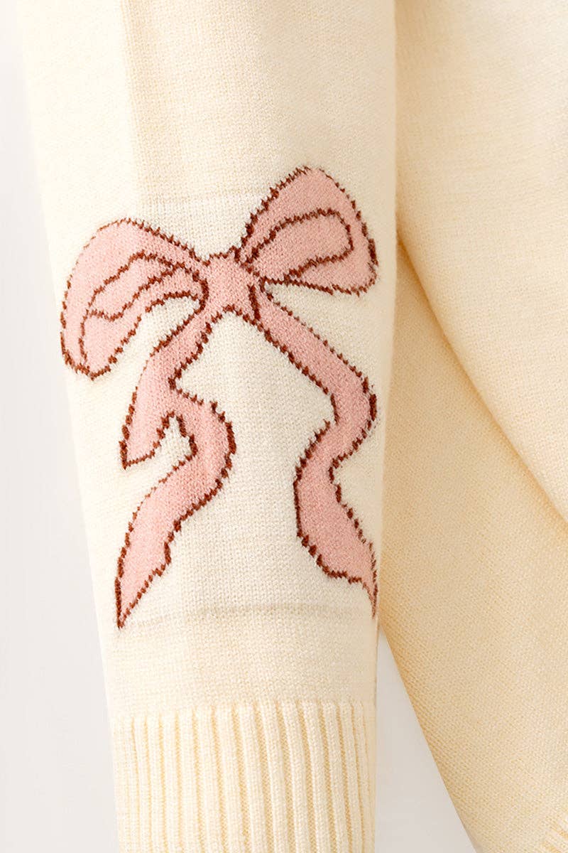 Horseshoe knit sweater w/ pink bow on sleeves. TPG60533 JEAN