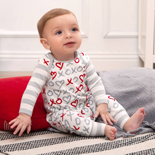 Baby's Valentine X'S & O'S Cotton Romper