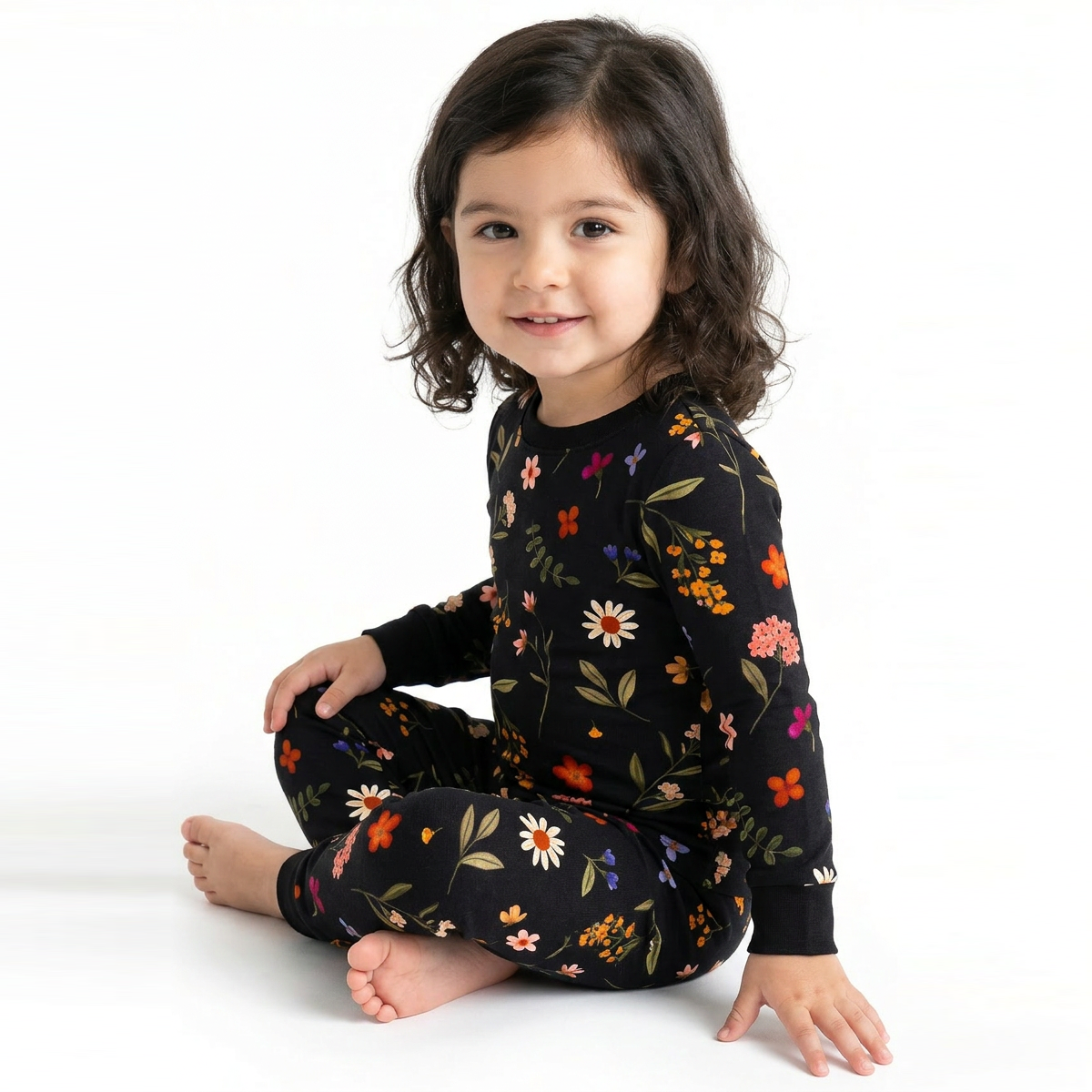 Midnight Wildflower Floral Fantasy Kids Bamboo Two-Piece Pajama Set