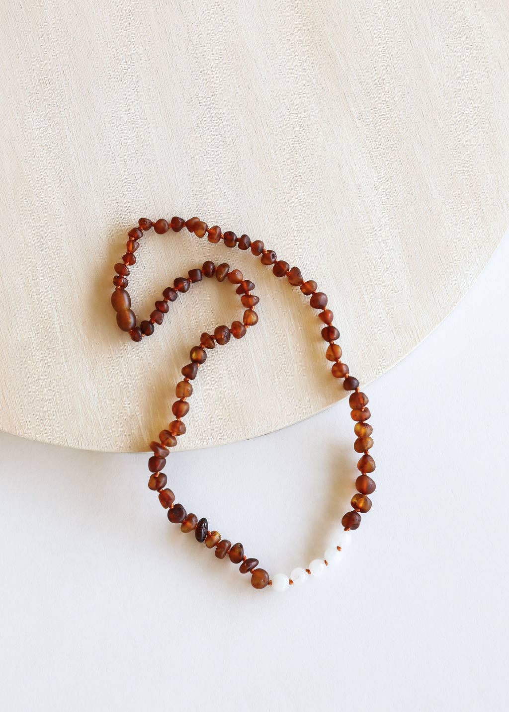 Raw Cognac Baltic Sea Amber + Moonstone || Beaded Necklace