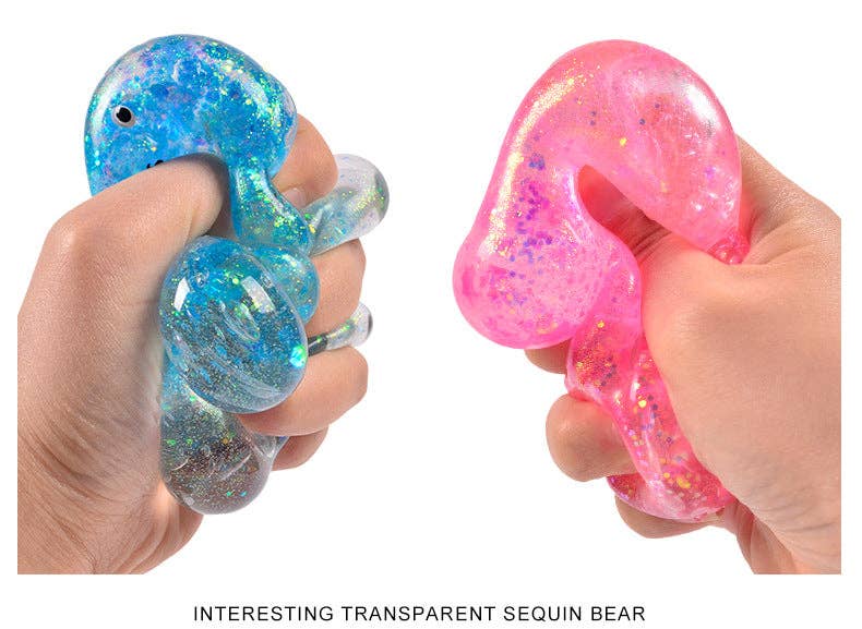 Cartoon Sequin Bear Squishy Toy Slow Rising Stress Relief Squeeze Toy