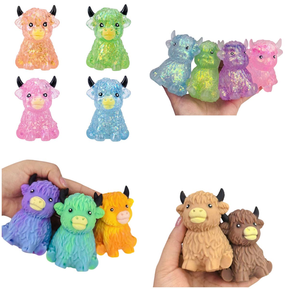 Highland Cow Squishy Toy Tie Dye Glitter Solid Color Slow Rising Stress Relief Squeeze Toy