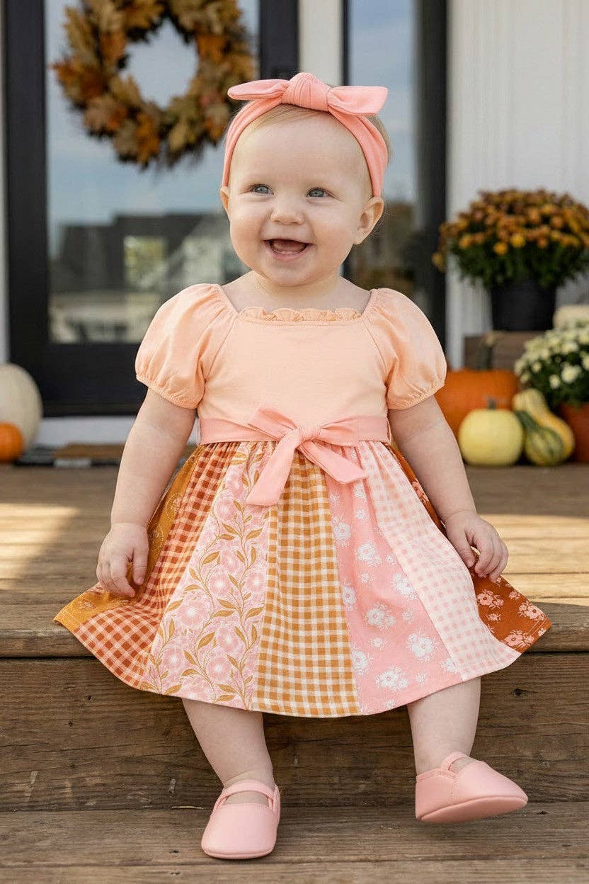 Autumn multi printed dress with bubble sleeves. DRG62623 JEAN