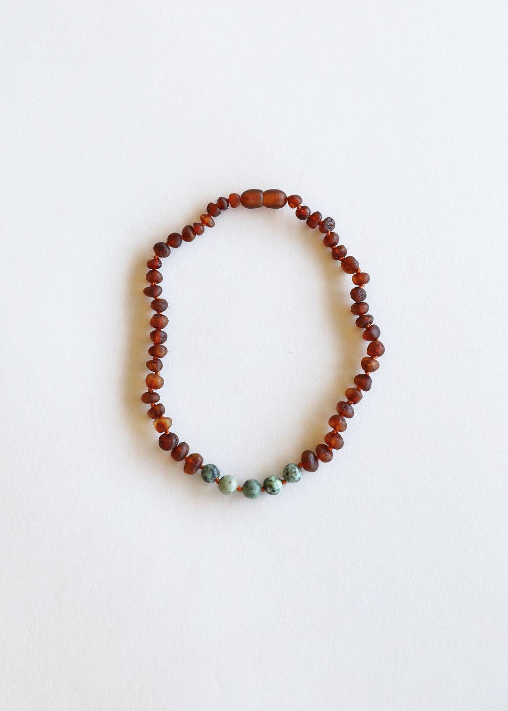 Raw Cognac Baltic Amber + Turquoise Jasper Beaded Necklace