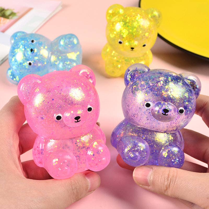 Cartoon Sequin Bear Squishy Toy Slow Rising Stress Relief Squeeze Toy