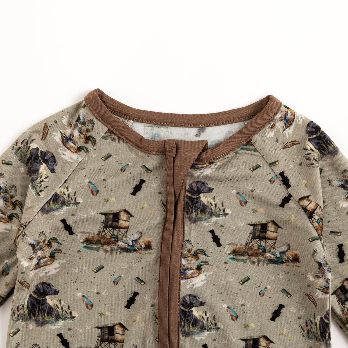 Thatched cottage and rural dog Bamboo Zipper Romper Pajamas