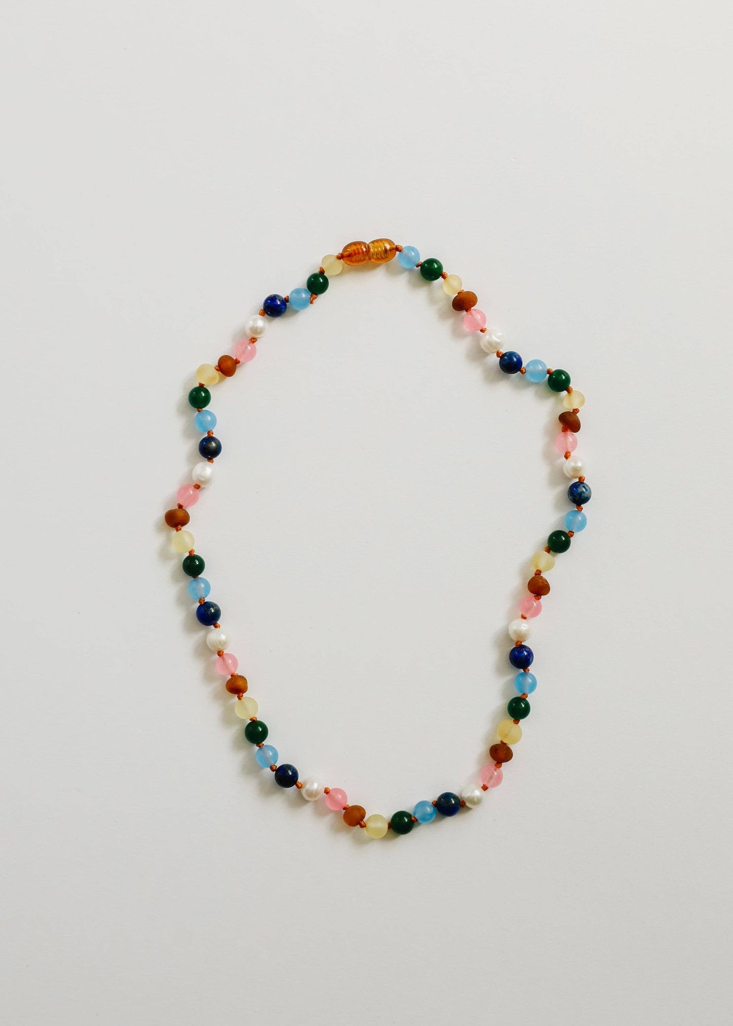 Raw Baltic Amber and Pearl Necklace + Sweet Pink Gemstones