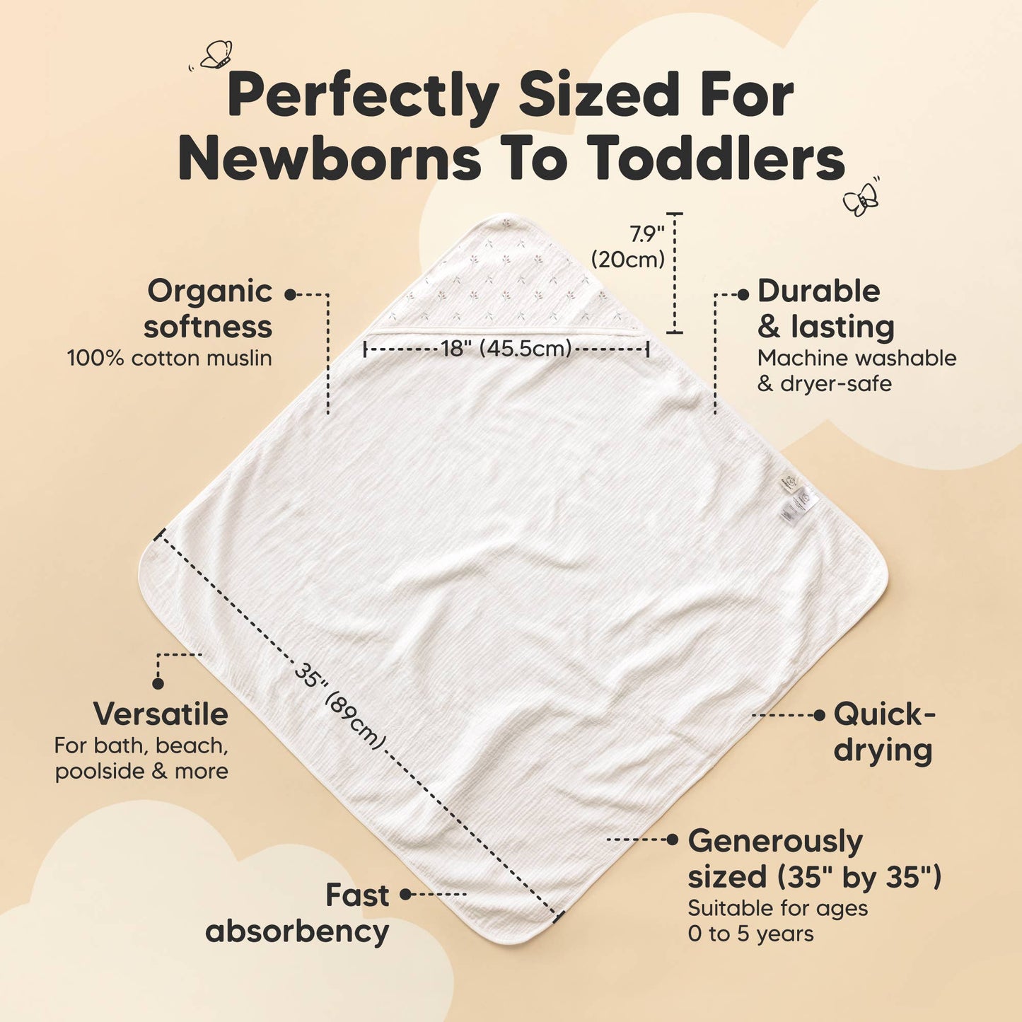 KeaBabies Lyra Muslin Hooded Towel
