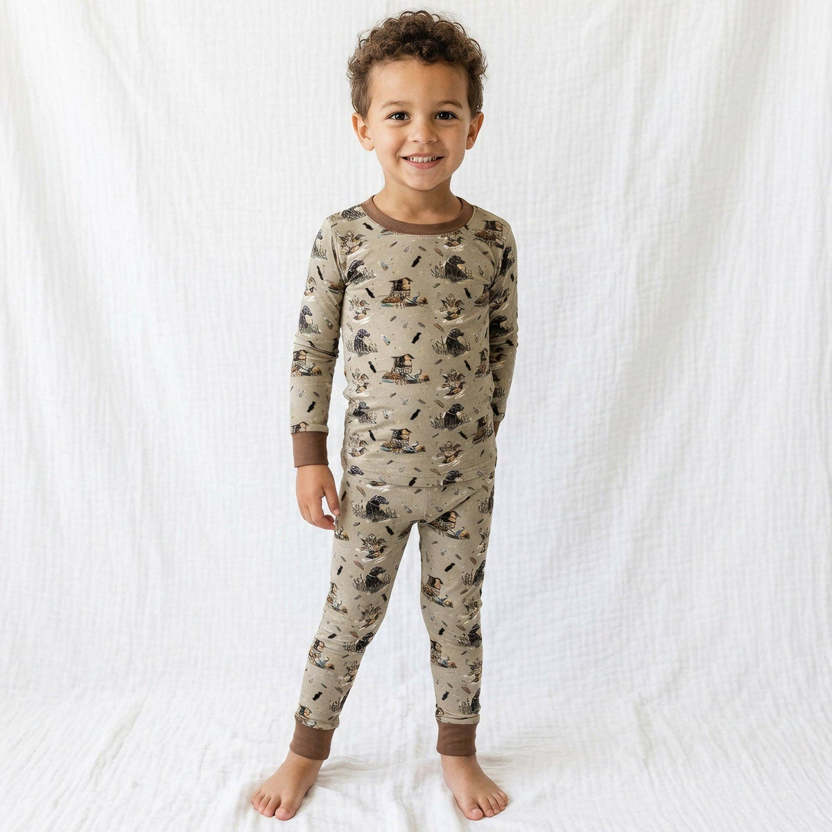 Thatched Cottage and Rural Dog Kids Bamboo Two-Piece Pajama Set