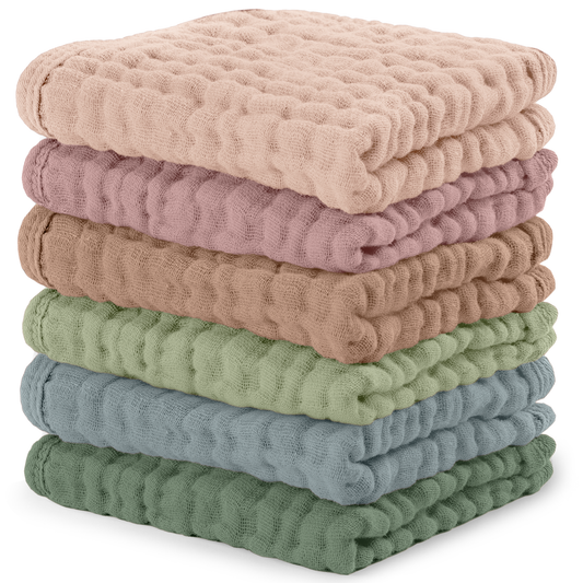 Muslin Baby Washcloths, Soft 10"x10" Cotton by Comfy Cubs